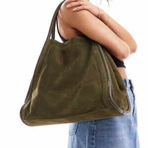 ASOS Suede Tote Bag in Forest Green